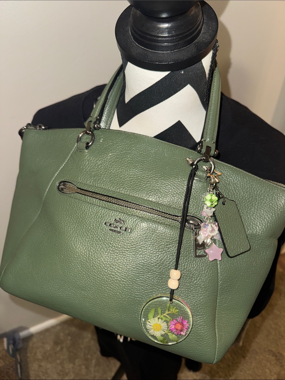 Coach Prairie Satchel Olive Green Pebbled Leather Crossbody